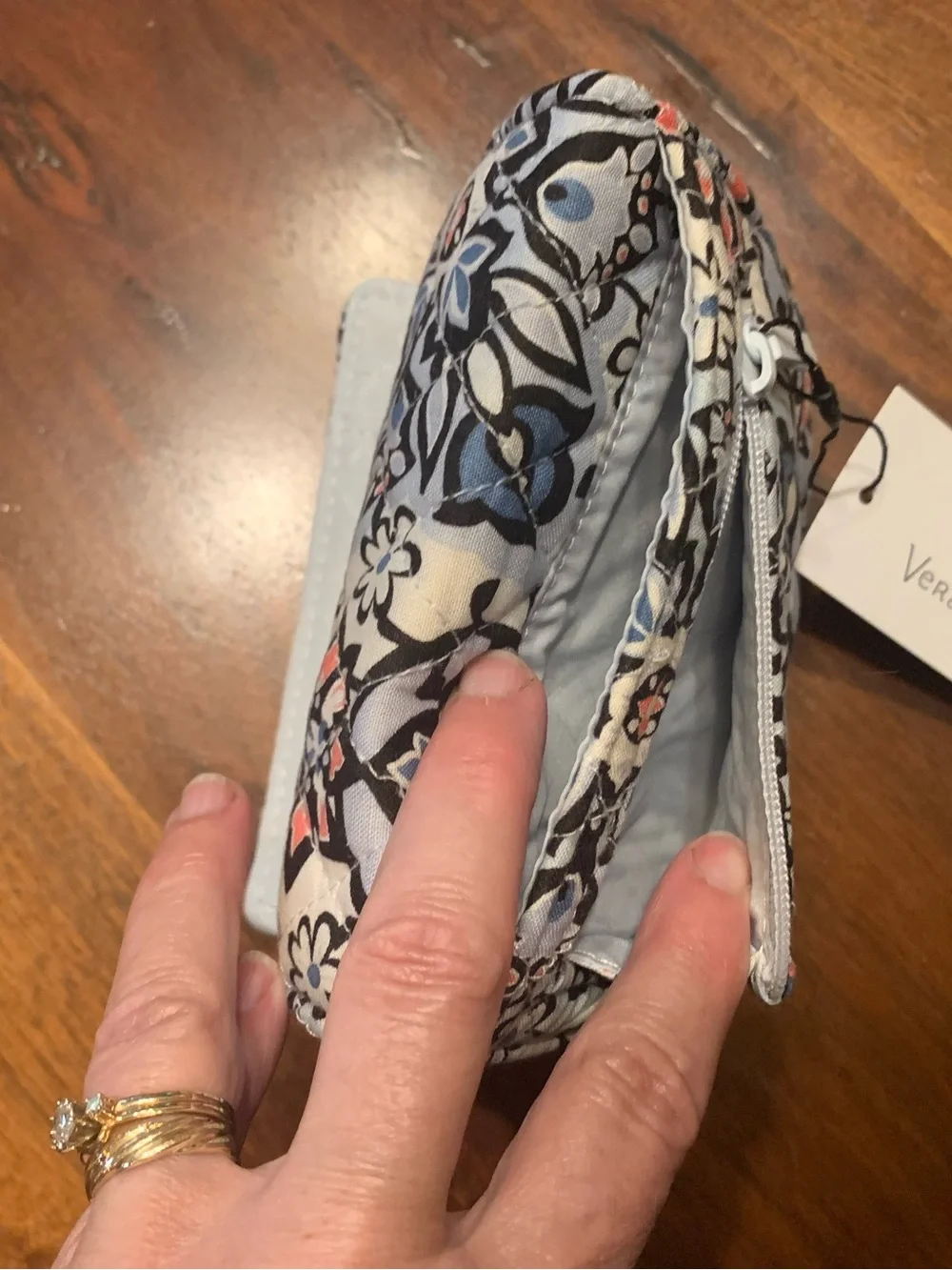 Vera Bradley Quilted Floral RFID Wallet - Cream, Blue, Coral, Black - Picture 7 of 10